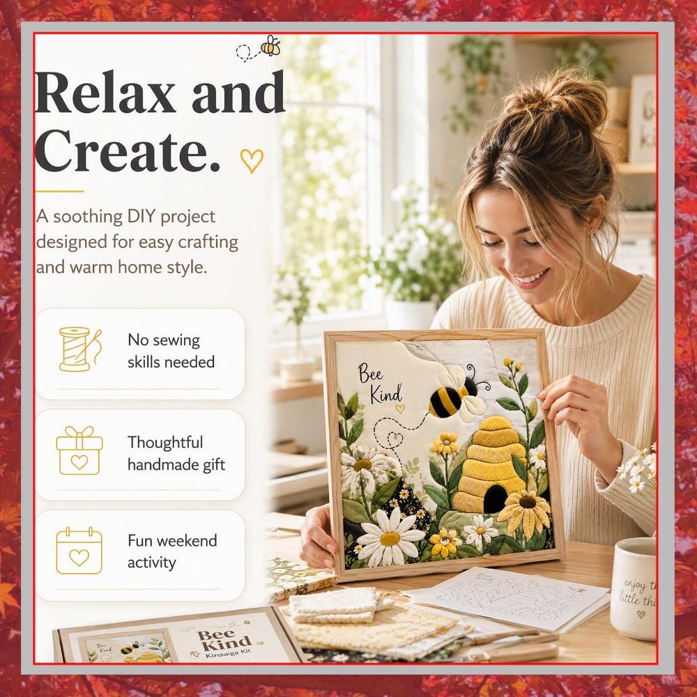 Art Craft Kit - ชุดอุปกรณ์งานฝีมือ DIY เข็มปักลายรังผึ้ง ลายดอกทานตะวันและเดซี่ งานศิลปะติดผนัง 3