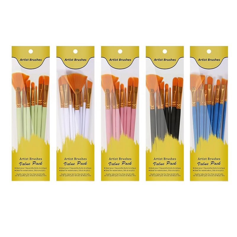 Gouache Paint Set - ชุดพู่กันสีอะคริลิก M12K, 5 ชุด/60 ชิ้น, หัวพู่กันไนลอน,
