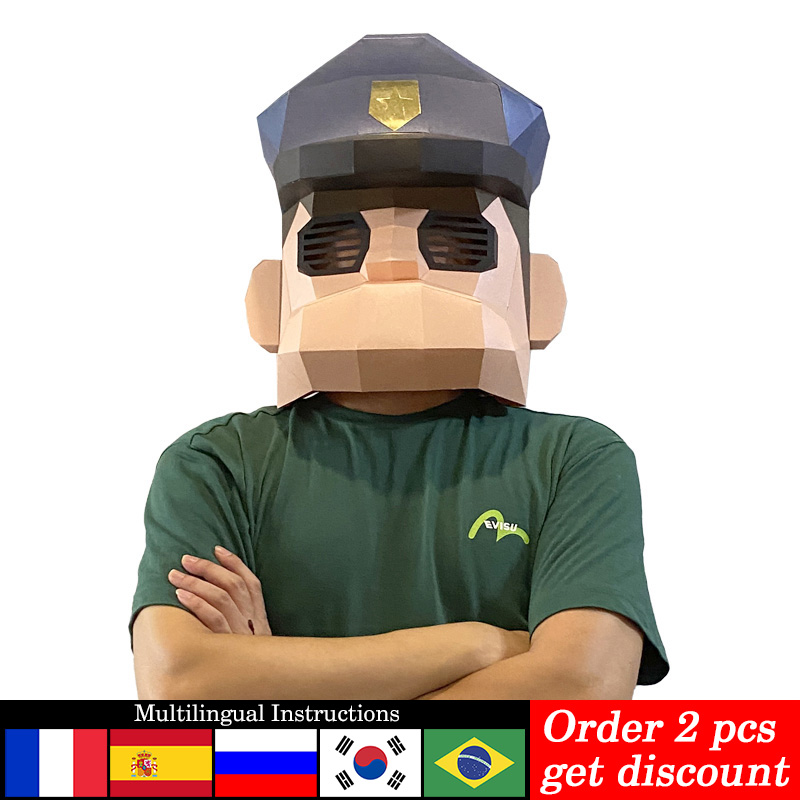 Art Craft Cardboard - การ์ตูนตำรวจหน้ากากกระดาษ,ขนาดเล็ก,3D Papercraft Art Origami ชุดคอสเพลย์ปาร์ตี้,handmade DIY